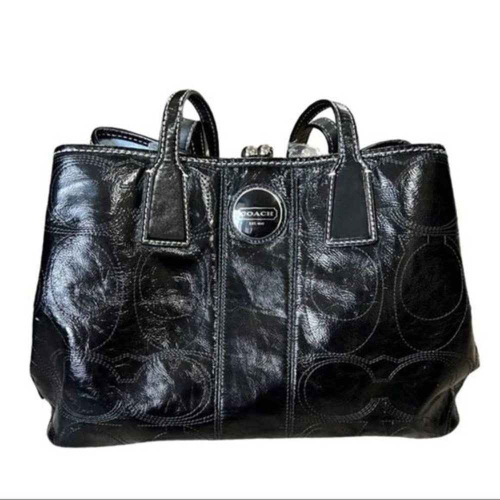 coach  black patent leather satchel bag
